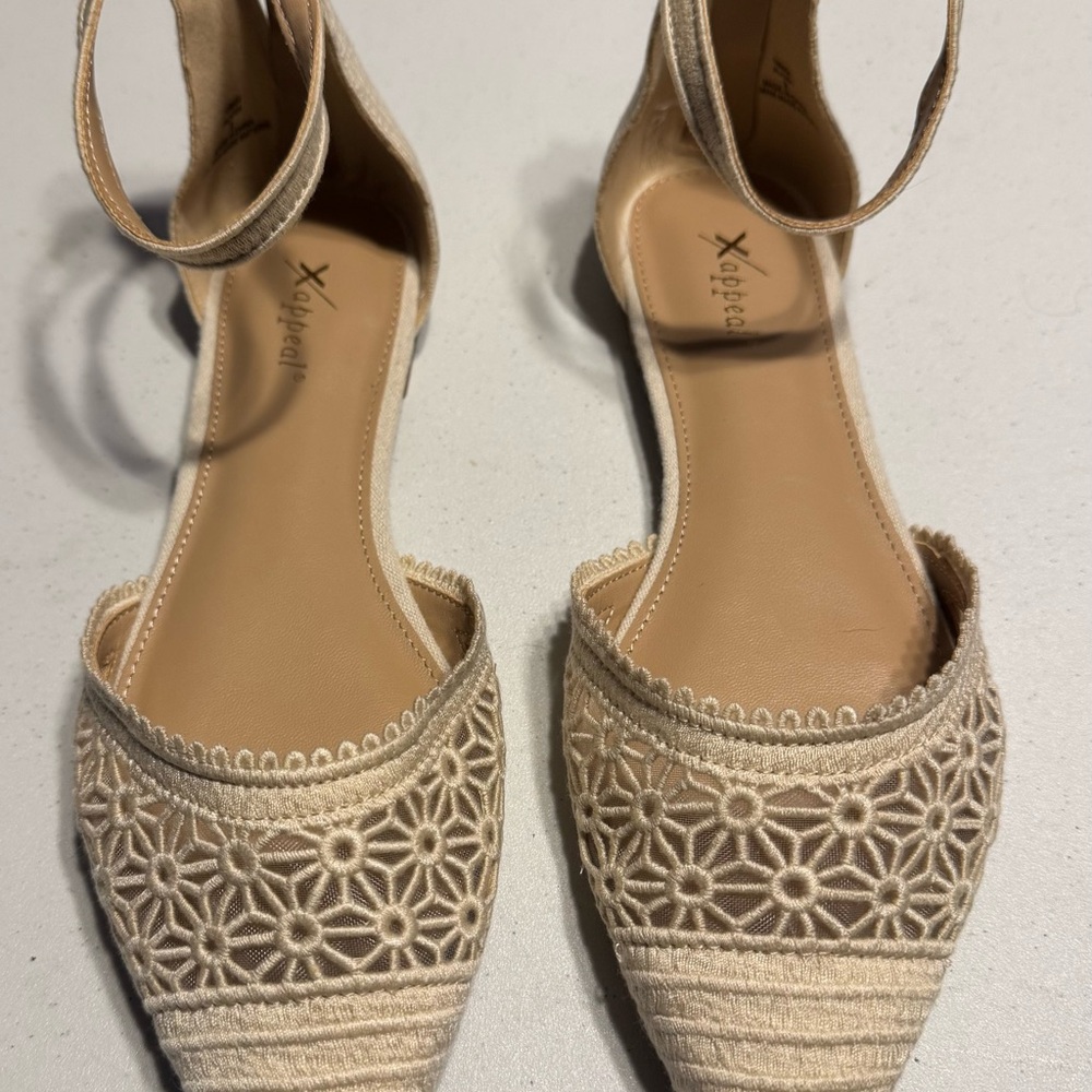 X-Appeal Cream Espadrille Flats with Ankle Strap